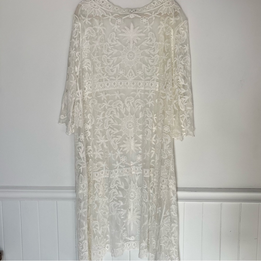 Sundance White Lace Duster Kimono Cardigan Size 2XL -Beach Boho Wedding - Picture 11 of 16